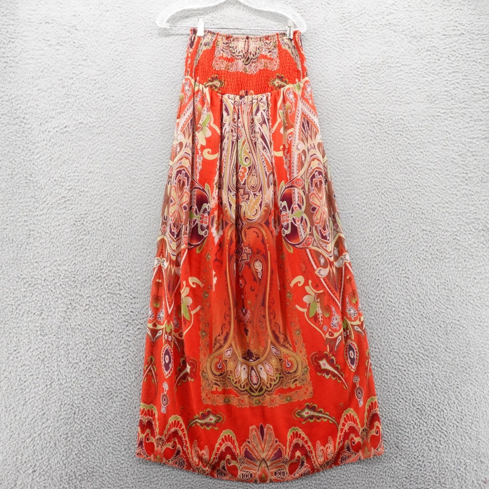 Soma Strapless Paisley Print Maxi Dress Small Red Womens Smocked Beachy Boho‎